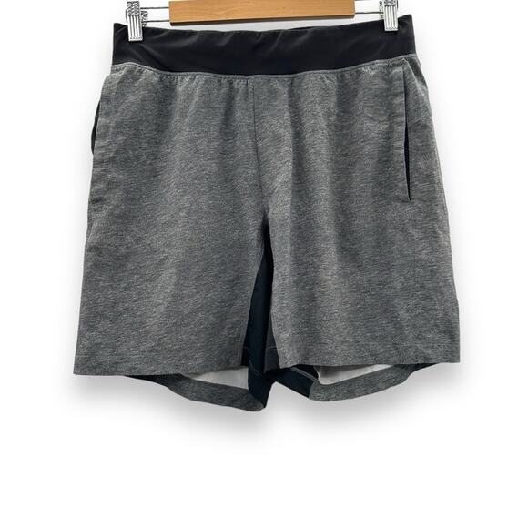 Lululemon T.H.E. Short *Linerless 7" in Heathered Texture Printed Grey Deep Coal - Picture 3 of 9